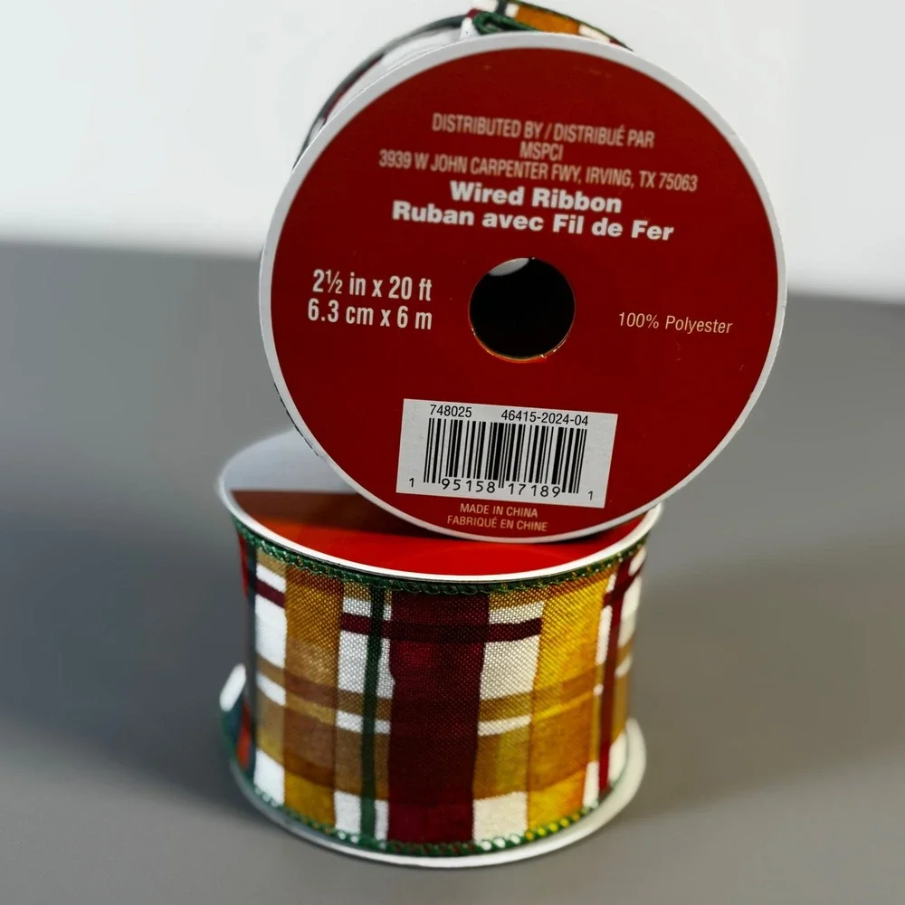 Celebrate It Fall Plaid Wired Ribbon‎ 2.5 Inch Wide 20 Ft Spool Autumn Decor